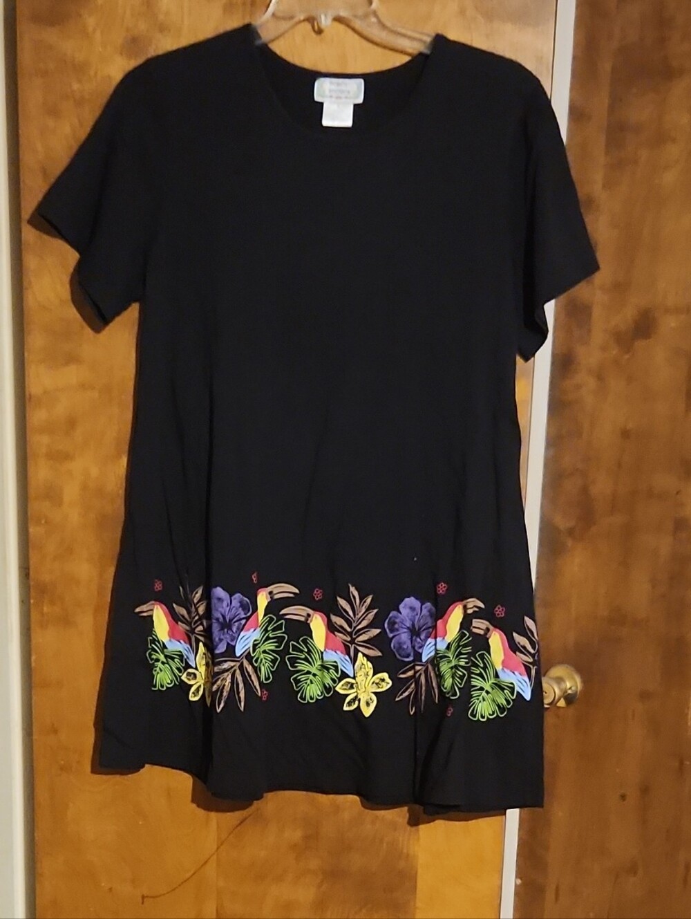 Black Mini Dress with Tropical Toucan Border